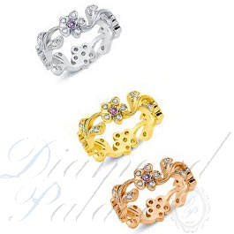 14k White Gold Round Shape Amythesyt Diamond Halo Ring -Rose-Size 6