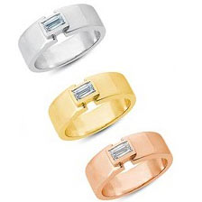 14k White Gold Diamond Emerald Center Stone Wedding Band