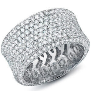 14k White Gold Round Cut Diamonds Micro Pave Wedding Anniversary Band