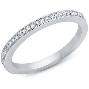 14k White Gold Round Cut Pavee set Diamonds Wedding Band