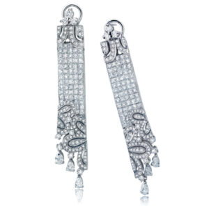 18k White Gold Invisible Set with Round and Pear Cut Diamonds