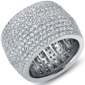 18k White Gold Round Cut Diamonds Pave Wedding Anniversary Band