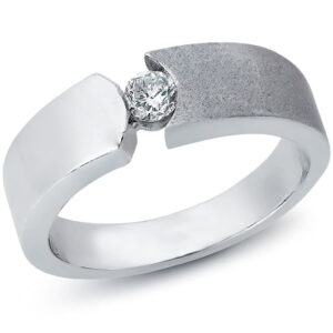 14k White Gold Men's Round Cut Diamond Center Stone Wedding Band