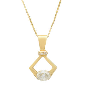 18k Yellow Gold Oval Shape Center Stone with Round Cut Diamonds Dangling Pendant