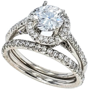 14K white gold round halo U style set round brilliant diamond whith an eternity matching band