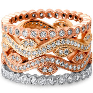 18k Two Tone Round Cut Diamonds Prong and Bezel Set Anniversary Band