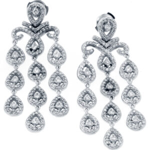 18k White Gold Round Cut Diamonds Dangling Chandelier Earrings