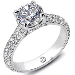 18k White Gold Round Cut Diamond Center Stone Micro Pave Setting Engagement Ring -Size 6