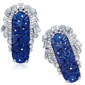 18k White Gold Round Cut and Diamond Baguettes Earrings