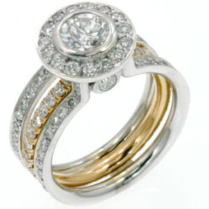 18k Two Tone Round Cut Diamond Center Stone Halo Diamond Engagement Ring -Size 6