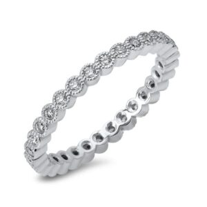 14K white gold Band Stackable Eternity Bezel Set with Round Diamonds