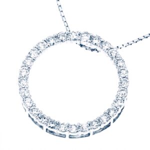 14k white gold sliding open circle or eternity round brilliant diamonds pendant
