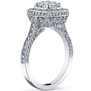14k White Gold cushion Cut Center Diamond Halo Diamond Engagement Ring