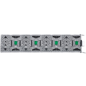 18k White Gold Emerald Shape Color Stone Diamond Bracelet