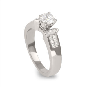 Platinum Round shaped multi stones Center with Two Marquise Diamond Side Stones and Princess  invisible set Diamonds Engagement  ring