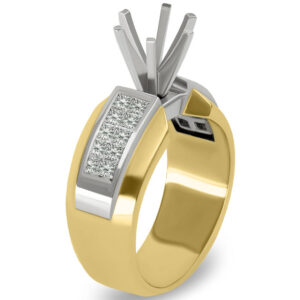 18k Two Tone Semi Mount Diamond wide band Cluster Engagement Ring