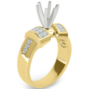 18k Yellow gold Semi Mount Diamond Cluster and Princess Cut Channel Set Engagement Ring
