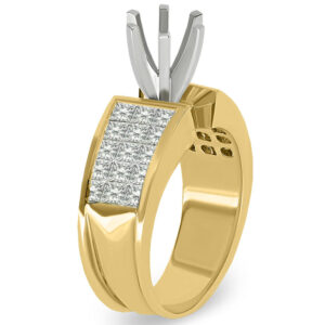 18k Two Tone Semi Mount princess Cut Diamonds Cluster Engagement Ring