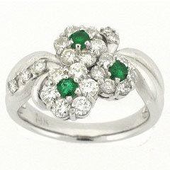 14 k White Gold Emerald round Shaped Center Stones with Round Cut Diamonds Ring