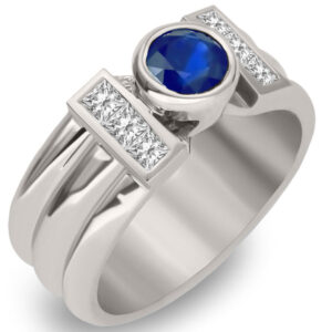 14 k White Gold Blue Sapphire Bezel Setting Diamond Ring