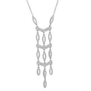 14k White Gold Round Cut Diamonds Chandelier Pendant Necklace