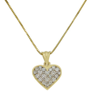 14K Yellow Gold Round Cut Diamonds Heart Shaped Pendant Necklace