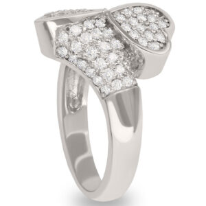 14k White Gold Round Cut Diamonds Cluster double Heart Shaped Anniversary Band