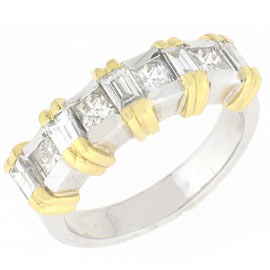 18k Two Tone Baguette Cut and Princess Cut Diamonds Anniversary Band