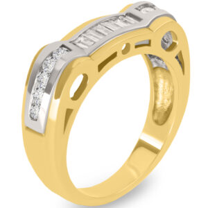 14K Two Tone Diamond Baguette Channel Set with Round Cut Side Channel Set Diamonds Wedding Band