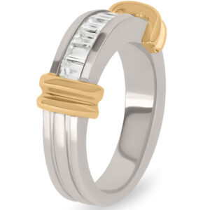 14k Two Tone Baguettes Cut Diamonds Channel Set Wedding Band