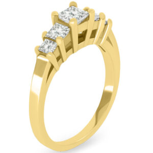 18k Yelloe Gold Princess Cut Diamnd Center Stone with Two Side Princess Cut Diamonds Engagement Ring -Size 8