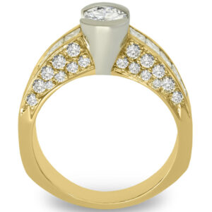 14k Two Tone Round Cut Center Stone Bezel Set Round + Princess Cut Diamond Engagement Ring
