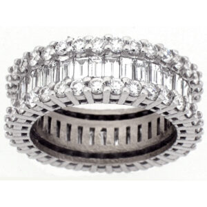 18k White Gold Emerald Cut Diamond Channel Set with Round Cut Diamonds Anniversary Eternity Band
