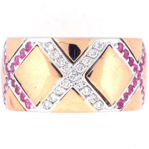 18k Rose Gold Round Shape Rubies and Round Cut Diamonds Band