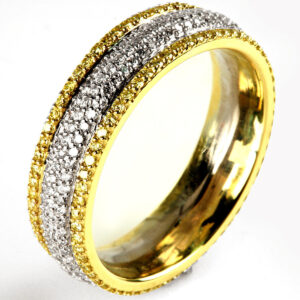 18k Yellow Gold Round Cut Diamond Cluster with Round Cut Yellow Diamonds Eternity Band Band