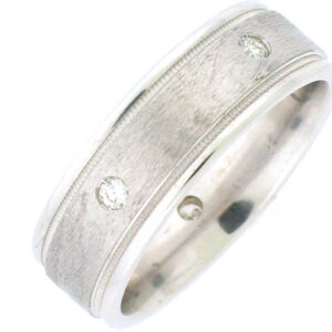 14K White Gold Men's Round Cut Diamond Bezel Set Wedding Band