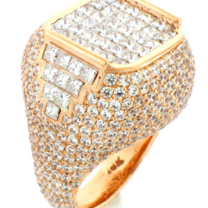 18k Rose Gold Princess Cut Diamond Invisible Set with Round Cut Diamonds and Princess Cut Diamonds Invisible Set Ring