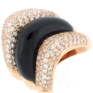 18k Rose Gold Black Onyx with Round Cut Diamonds Band