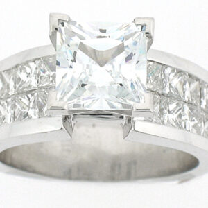 18k White Gold Princess Cut Diamond Center Stone with Princess Cut Diamond Channel Set Engagement Ring-Size 8