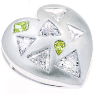 18k White Gold Trollion Cut Diamonds and Pear Shape Peridot Color Stones Pendant