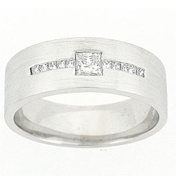14K White Gold Men's Princess Cut Center Stone with Princess Cut Diamond Channel Set Band
