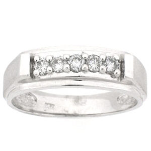 18k White Gold Men's Round Cut Diamonds Prong Setting Wedding Band