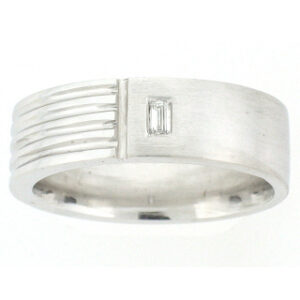 18k White Men's Gold Emerald Cut Diamond Center Bezel Set Wedding Band