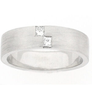 14k White Gold Men's Two Diamond Bageuettes Bezel Set Wedding Band