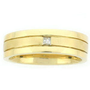 14k 2Tone Gold Men's round Cut Diamond Center Stone Tension Set Wedding Band