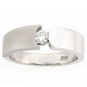 14k White Gold Round Cut Diamond tension set Center Stone Unisex Band
