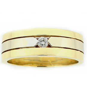 14k two Tone Yellow & white Gold Men's Round Cut Center Stone Band