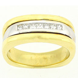 18K Two Tone Men's Princess Cut Diamonds Channel Set Band