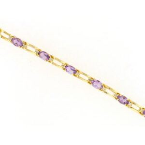 14k Yellow Gold Oval Shape Amethyst with Round Cut Diamonds Tennis Bracelet