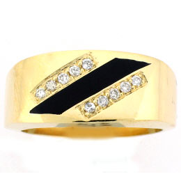 14K Yellow Gold Men's Black Onyx with Round Cut Diamond Band